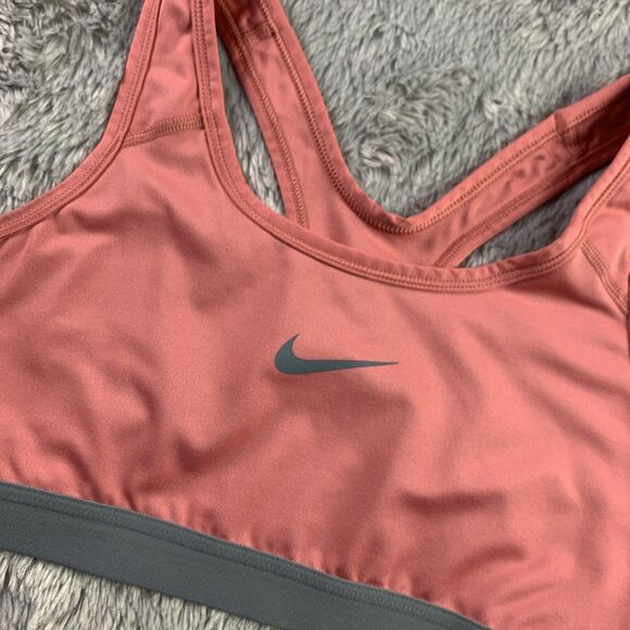 Nike Other - Nike Sports Bra Womens Medium Coral Gray Trim Swoosh Dri-Fit Racerback Running